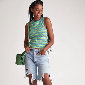 Anthropologie Ribbed Racer Tank Striped Green Blue Purple Sleeveless Size XS NWT
